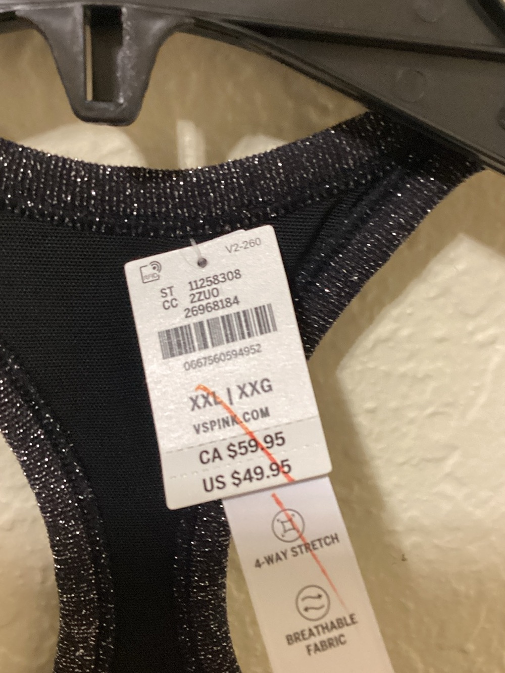PINK Victoria's Secret Sparkle Front-Zip Racerback Sports Bra - Black - Picture 2 of 7